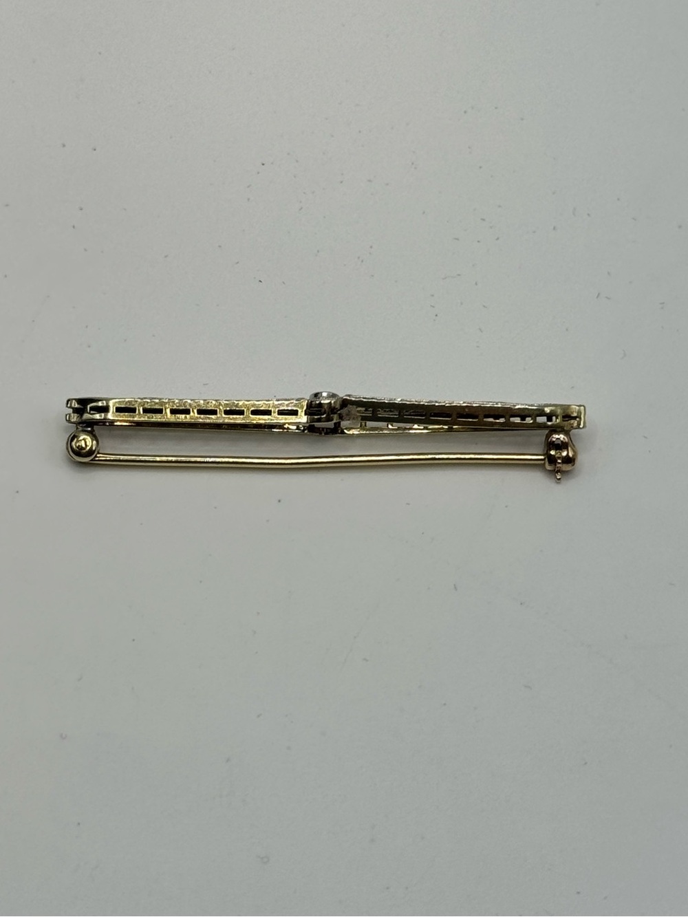 Vintage Platinum & 14k Gold Sapphire Art Deco Stick Pin Brooch - Picture 5 of 12